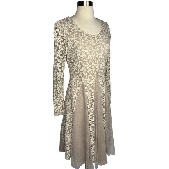 AReve Beige Floral Lace Tulle Dress Edwardian Cottagecore Bohemian Whimsy Sz M - Picture 9 of 9